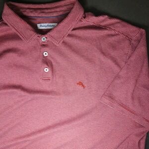 Tommy Bahama Polo Shirt Men's XXL Red Micro Stripe Short Sleeve golf Logo